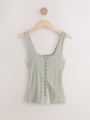 self. Khaki Green Pointelle Vest - Image 1 of 4