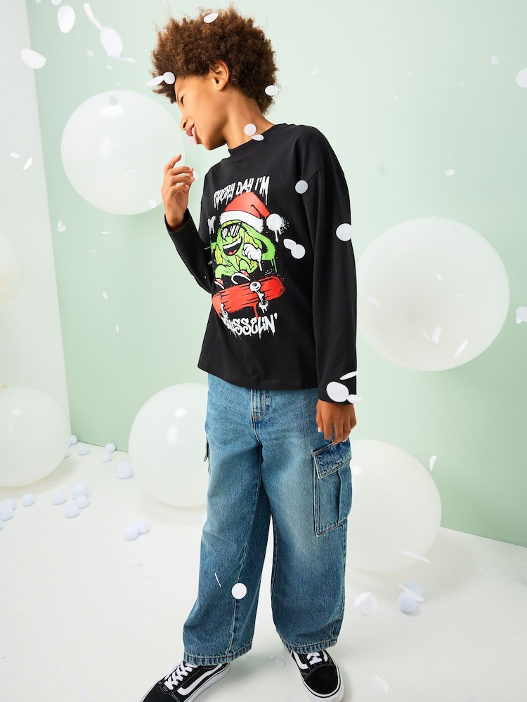 Black Graffiti Brussel Christmas Long Sleeve T-Shirt (3-16yrs) - Image 2 of 7