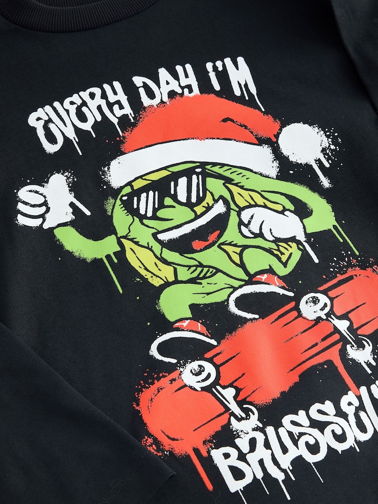 Black Graffiti Brussel Christmas Long Sleeve T-Shirt (3-16yrs) - Image 7 of 7