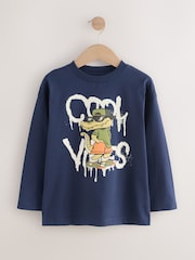 Navy Blue Crocodile Relaxed Fit Graphic Print Long Sleeve Cotton T-Shirt (3-16yrs) - Image 2 of 4