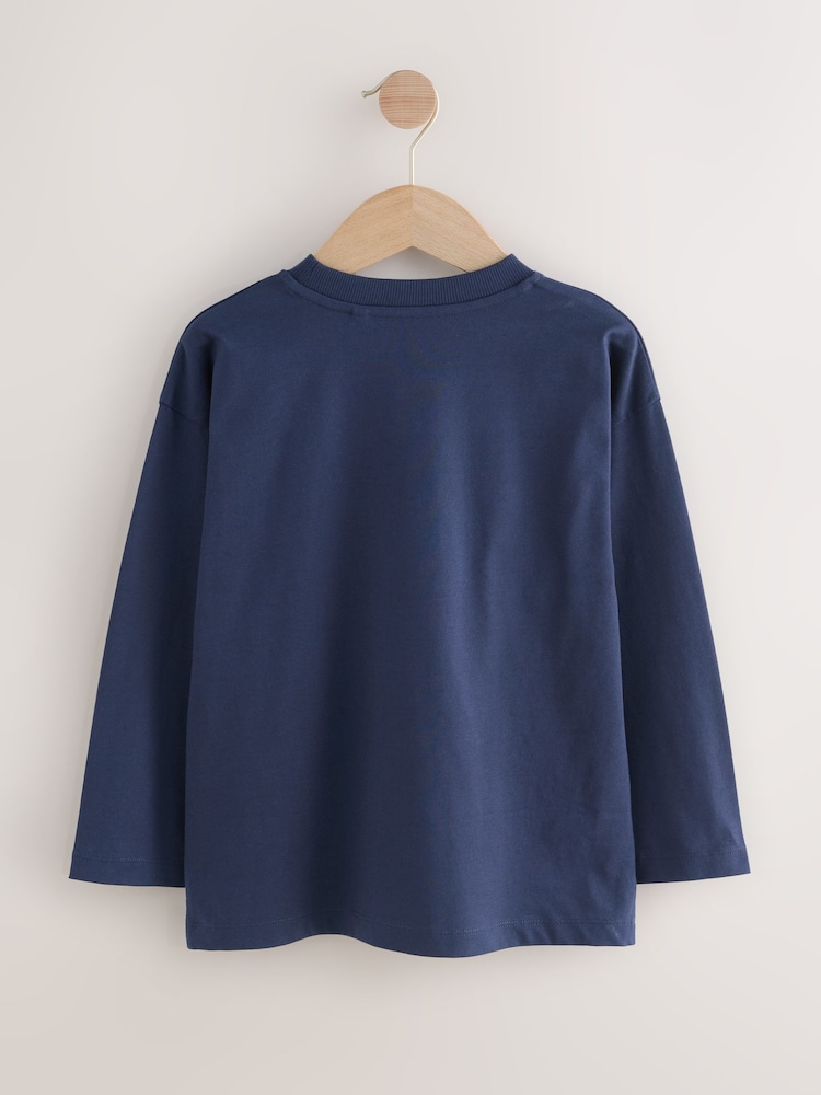 Navy Blue Crocodile Relaxed Fit Graphic Print Long Sleeve Cotton T-Shirt (3-16yrs) - Image 4 of 4