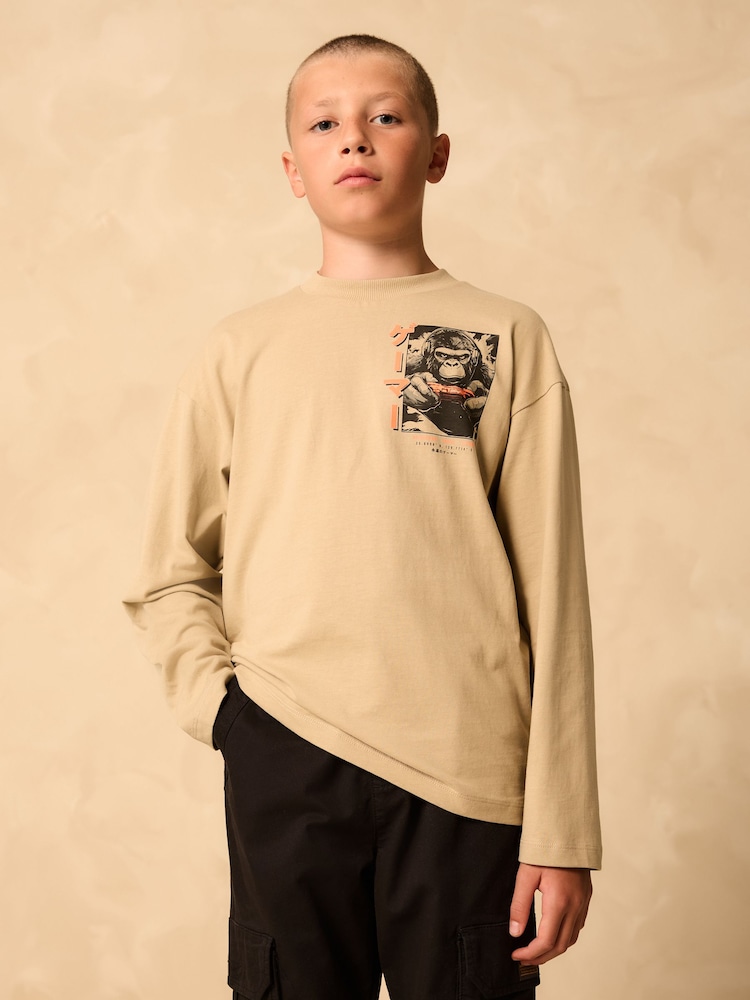 Stone Gorilla Gamer Relaxed Fit Graphic Print Long Sleeve Cotton T-Shirt (3-16yrs) - Image 2 of 8 Stone Gorilla Gamer Relaxed Fit Graphic Print Long Sleeve Cotton T-Shirt (3-16yrs) - Image 2 of 8