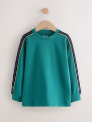 Green/Black Relaxed Fit Heavyweight Long Sleeve Colourblock T-Shirt (3-16yrs) - Image 1 of 4