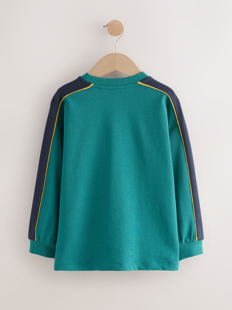 Green/Black Relaxed Fit Heavyweight Long Sleeve Colourblock T-Shirt (3-16yrs) - Image 2 of 4