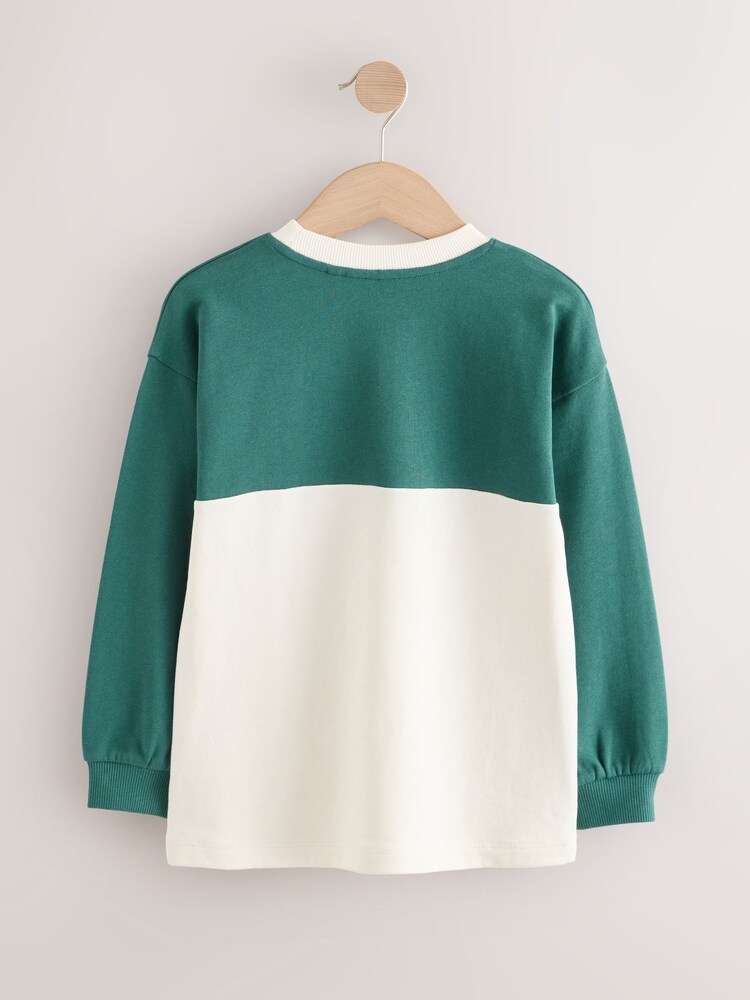 Green/Ecru Relaxed Fit Heavyweight Long Sleeve Colourblock T-Shirt (3-16yrs) - Image 2 of 4