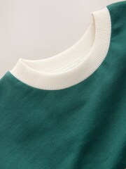 Green/Ecru Relaxed Fit Heavyweight Long Sleeve Colourblock T-Shirt (3-16yrs) - Image 3 of 4