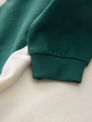 Green/Ecru Relaxed Fit Heavyweight Long Sleeve Colourblock T-Shirt (3-16yrs) - Image 4 of 4