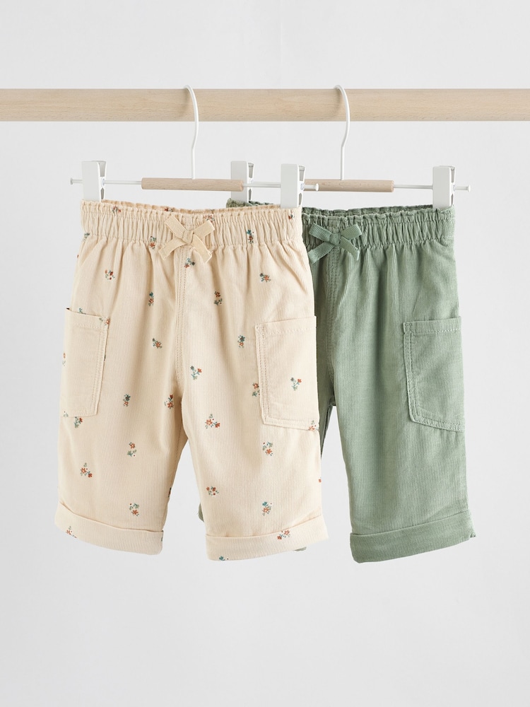 Sage Green/Ditsy Baby Cord Trousers 2 Pack (0mths-2yrs) - Image 1 of 10