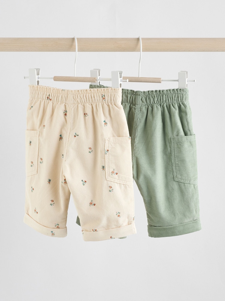 Sage Green/Ditsy Baby Cord Trousers 2 Pack (0mths-2yrs) - Image 2 of 10