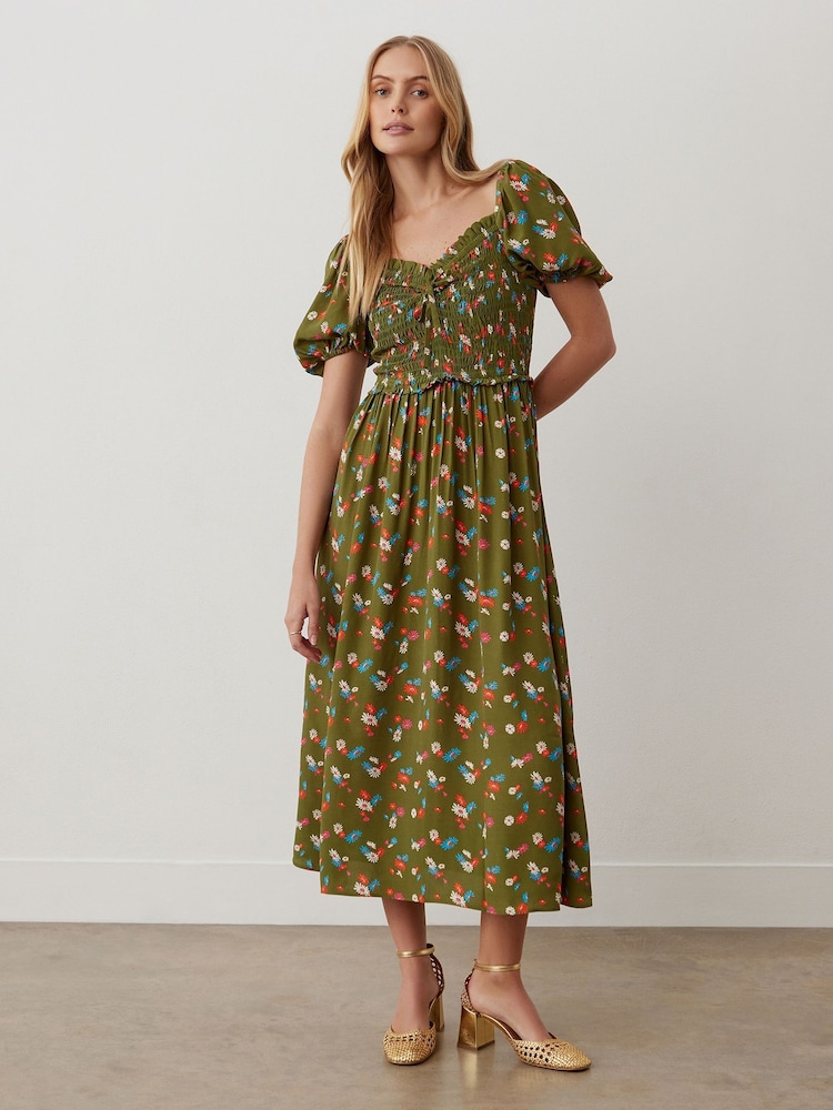 Finery Green Lacey Crepe Floral Print Midi Dress - Image 1 of 4 Finery Green Lacey Crepe Floral Print Midi Dress - Image 1 of 4