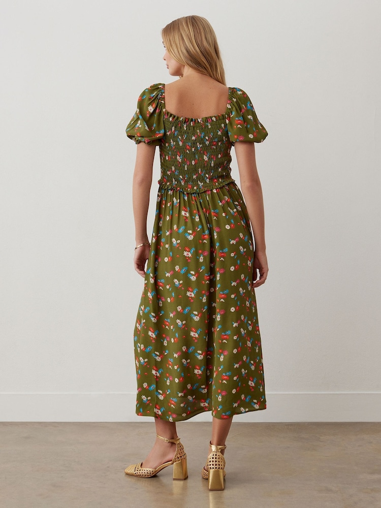 Finery Green Lacey Crepe Floral Print Midi Dress - Image 4 of 4 Finery Green Lacey Crepe Floral Print Midi Dress - Image 4 of 4