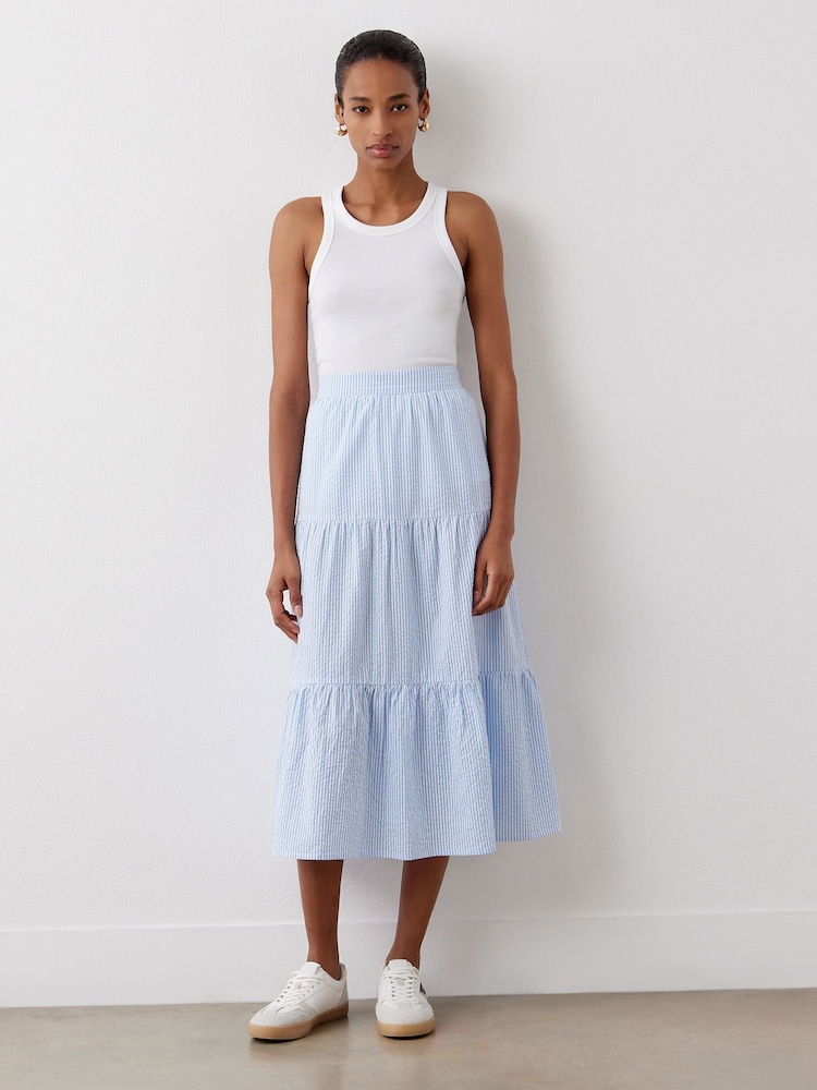 Finery Blue Esha Cotton Tiered Midi Skirt - Image 1 of 4