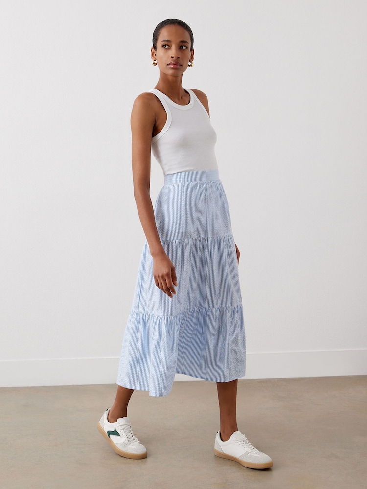 Finery Blue Esha Cotton Tiered Midi Skirt - Image 3 of 4