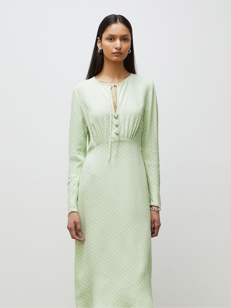 Finery Lina Satin Polka Dot Midi Dress - Image 2 of 4