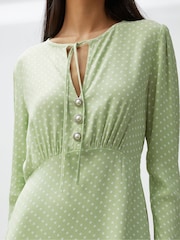 Finery Lina Satin Polka Dot Midi Dress - Image 3 of 4