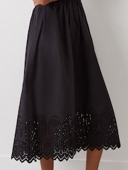 Finery Black Avah Broderie Anglaise Cotton Midi Skirt - Image 2 of 4