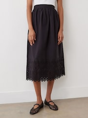 Finery Black Avah Broderie Anglaise Cotton Midi Skirt - Image 3 of 4