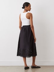 Finery Black Avah Broderie Anglaise Cotton Midi Skirt - Image 4 of 4