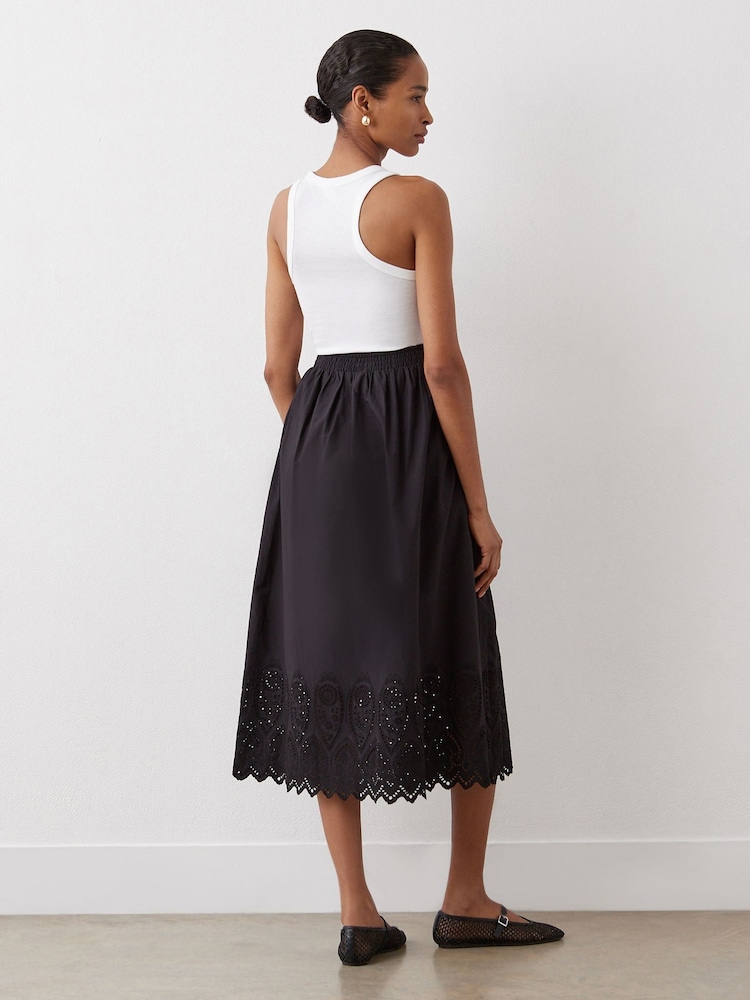 Finery Black Avah Broderie Anglaise Cotton Midi Skirt - Image 4 of 4