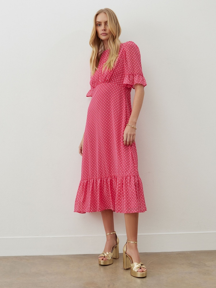 Finery Pink Jennifer Chiffon Midi Tea Dress - Image 1 of 4