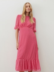 Finery Pink Jennifer Chiffon Midi Tea Dress - Image 2 of 4