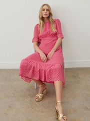 Finery Pink Jennifer Chiffon Midi Tea Dress - Image 3 of 4