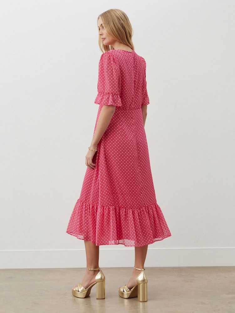 Finery Pink Jennifer Chiffon Midi Tea Dress - Image 4 of 4
