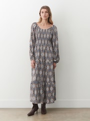 Finery Blue Tilly Crepe Printed Midi Smock Dress - Image 1 of 4