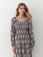 Finery Blue Tilly Crepe Printed Midi Smock Dress - Image 2 of 4