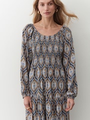 Finery Blue Tilly Crepe Printed Midi Smock Dress - Image 3 of 4