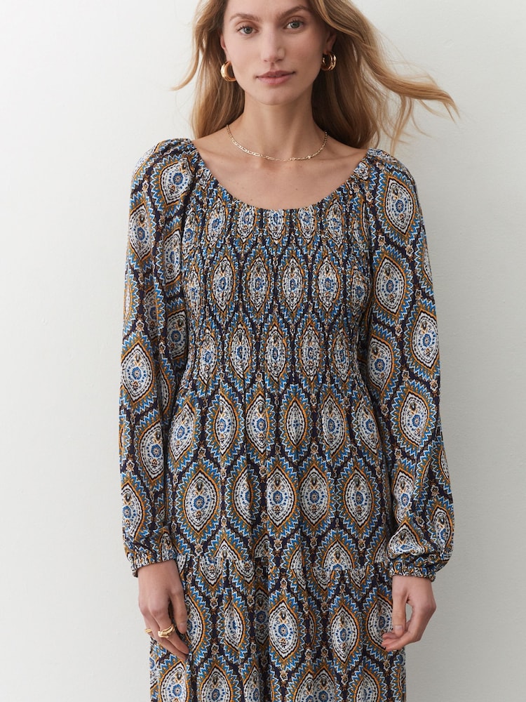 Finery Blue Tilly Crepe Printed Midi Smock Dress - Image 3 of 4