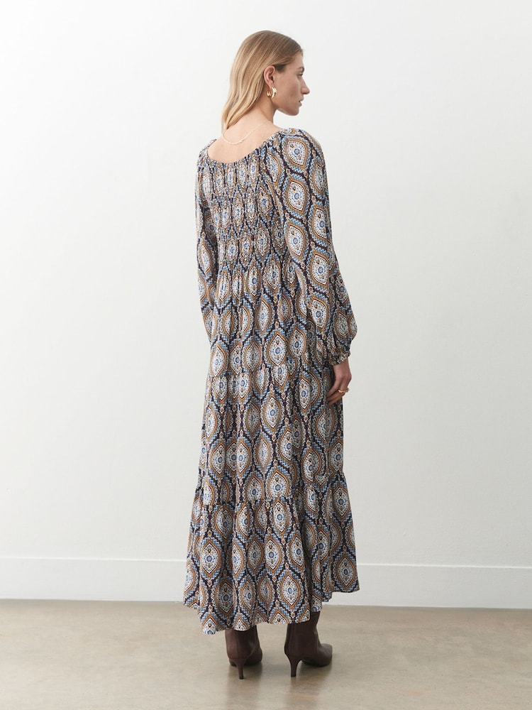 Finery Blue Tilly Crepe Printed Midi Smock Dress - Image 4 of 4