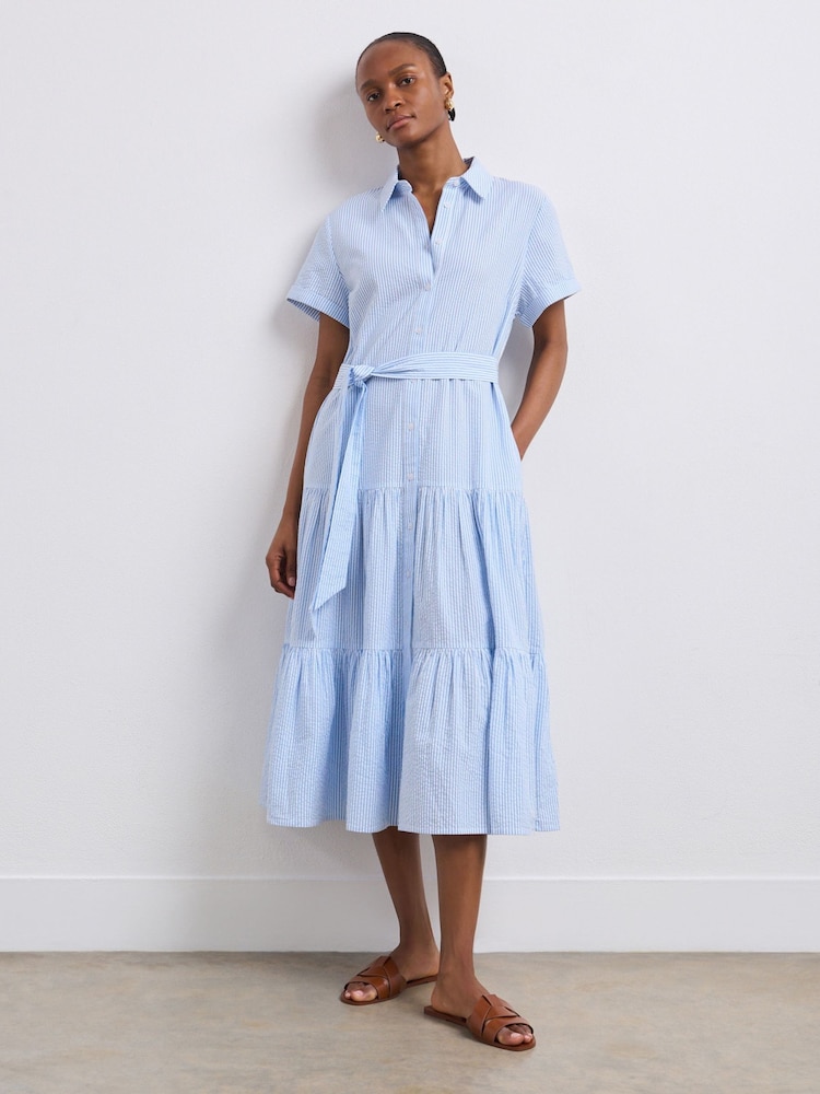 Finery Blue Madison Cotton Striped Midi Shirt Dress - Image 2 of 4 Finery Blue Madison Cotton Striped Midi Shirt Dress - Image 2 of 4