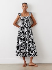 Finery Black Aurena Floral Print Cotton Midi Sundress - Image 1 of 4