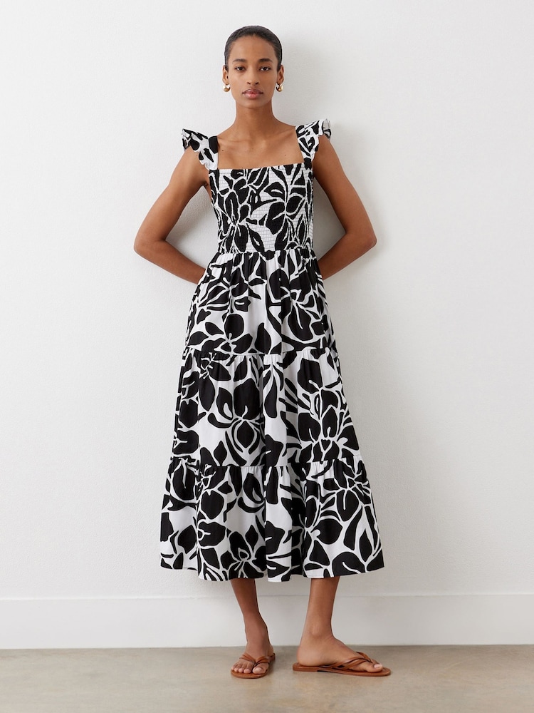 Finery Black Aurena Floral Print Cotton Midi Sundress - Image 1 of 4