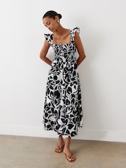 Finery Black Aurena Floral Print Cotton Midi Sundress - Image 2 of 4