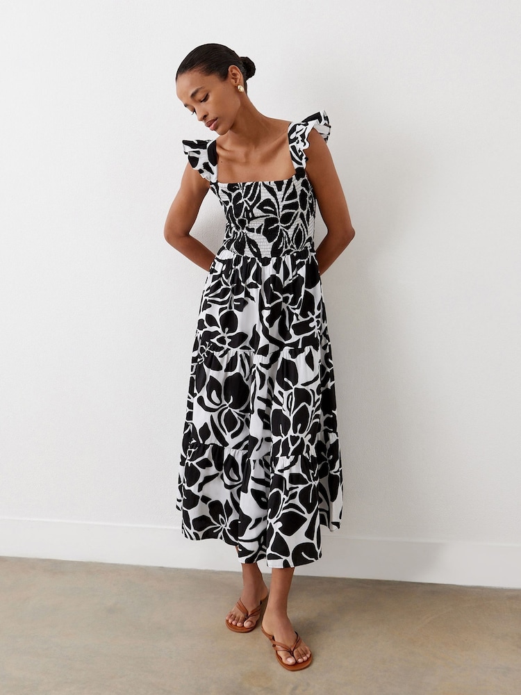 Finery Black Aurena Floral Print Cotton Midi Sundress - Image 2 of 4