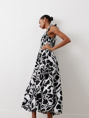 Finery Black Aurena Floral Print Cotton Midi Sundress - Image 3 of 4