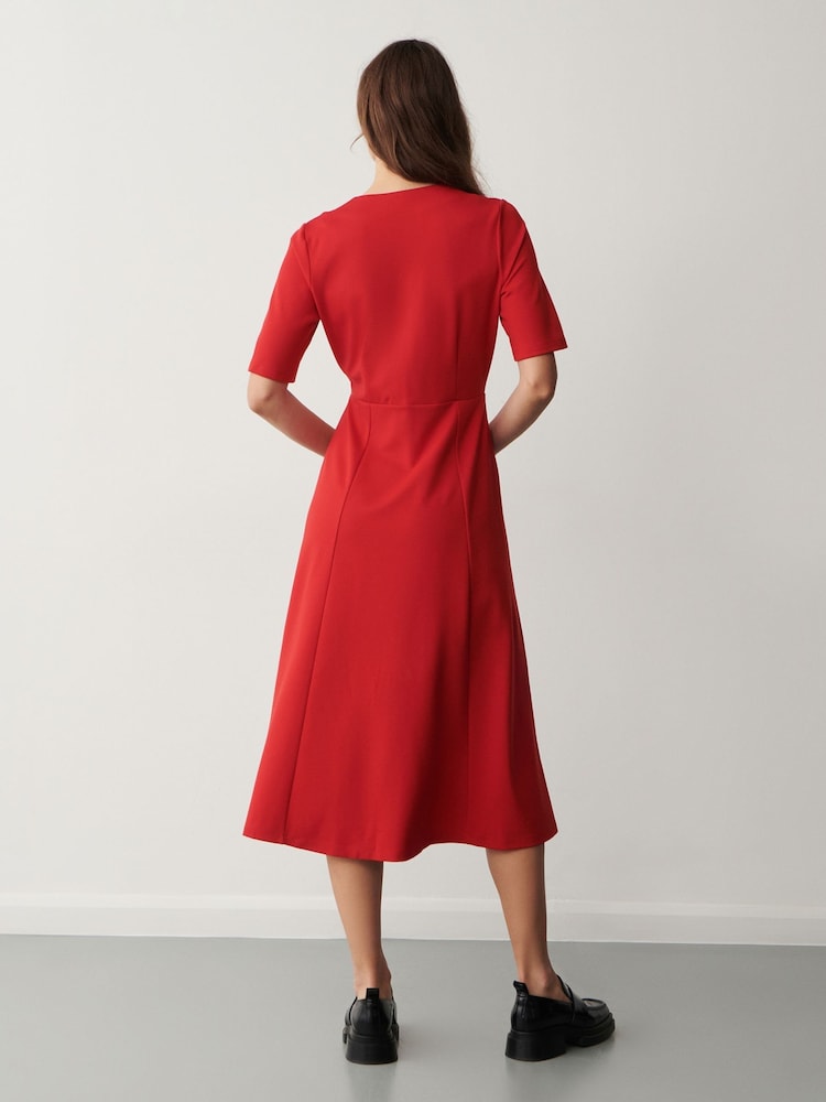 Finery Red Lillis Ponte Jersey Midi Dress - Image 4 of 4