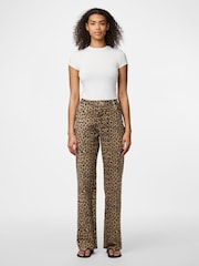 PIECES Brown Leopard Print Straight Leg Jeans - Image 1 of 7