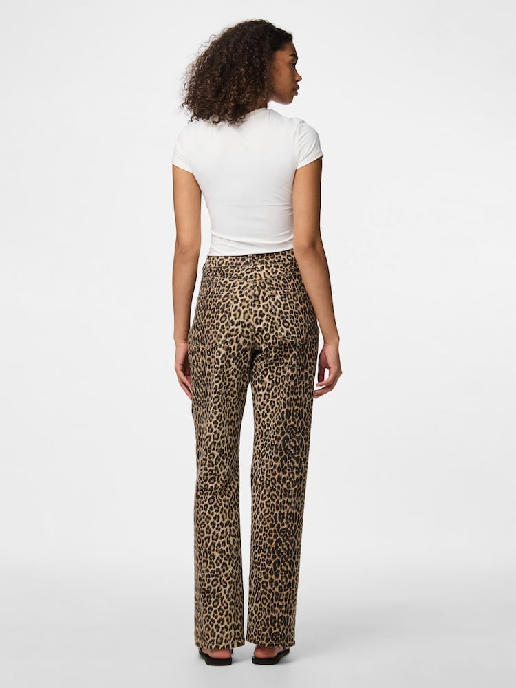 PIECES Brown Leopard Print Straight Leg Jeans - Image 2 of 7
