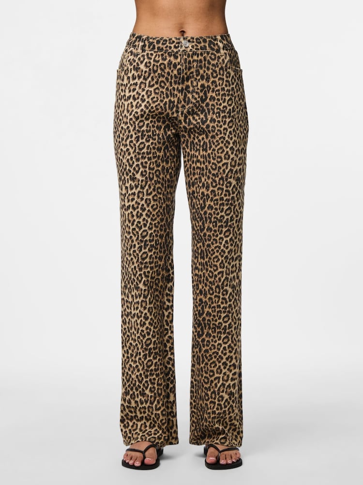PIECES Brown Leopard Print Straight Leg Jeans - Image 3 of 3