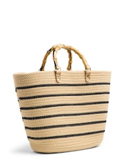 PIECES Brown Raffia Stripe 100% Cotton Beach Bag - Image 1 of 1