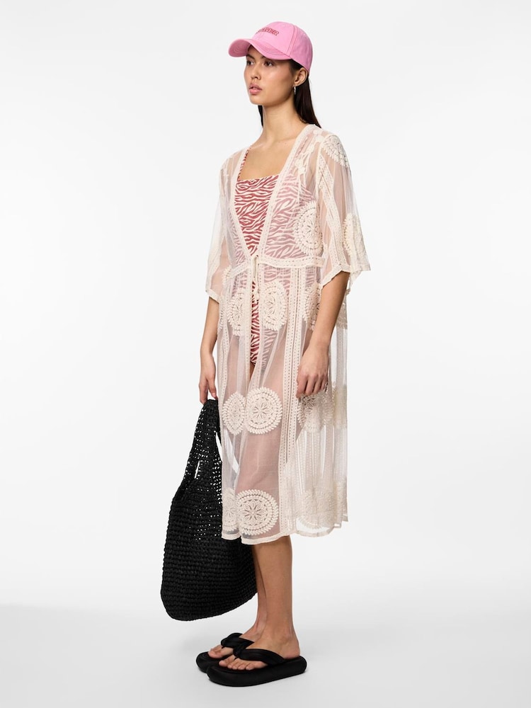 PIECES White Embroidered Beach Kaftan - Image 1 of 3