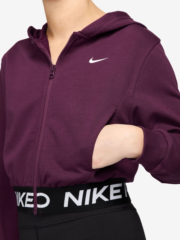 Nike Bordeaux Burgundy Pro Dri-FIT Cropped Fleece Hoodie - Image 3 of 3