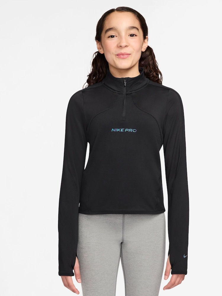 Nike Black Pro ThermaFIT 1/2 Zip Long Sleeve Top - Image 1 of 3