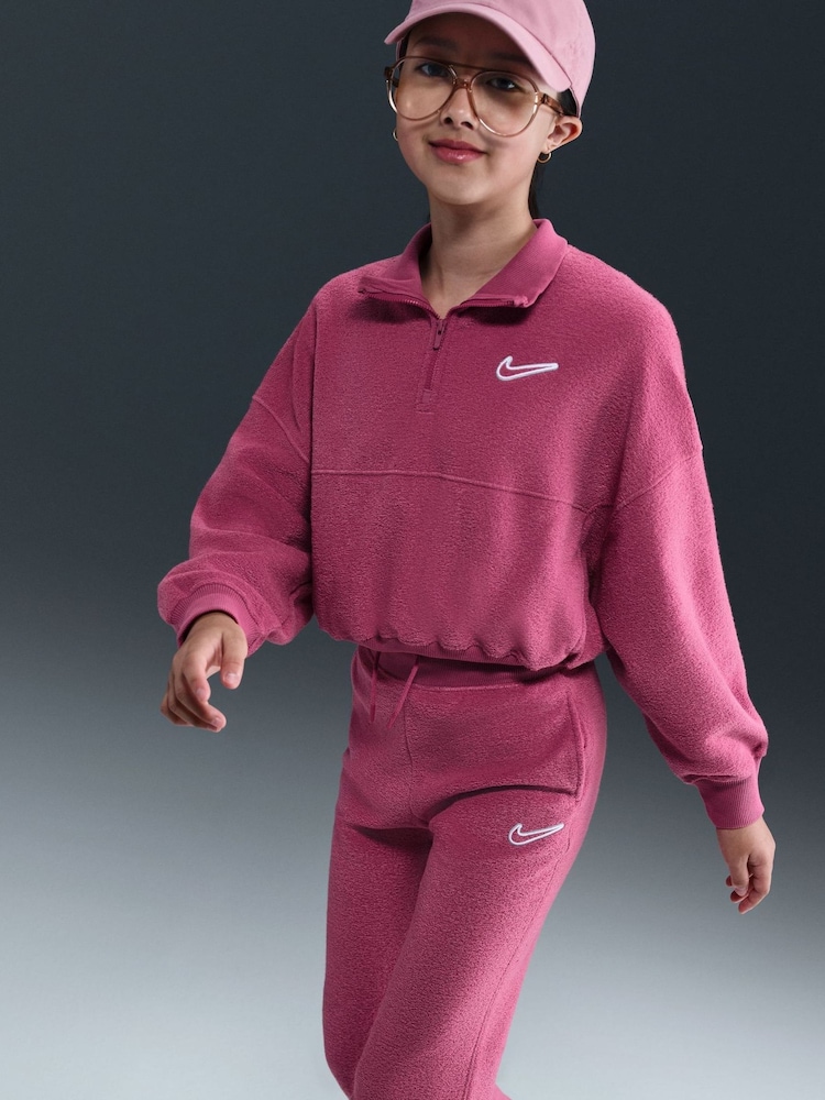 Nike Beet Pink Sportswear Cosy Fleece Wide Leg Joggers - Image 8 of 8