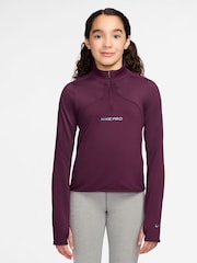 Nike Bordeaux Burgundy Pro ThermaFIT 1/2 Zip Long Sleeve Top - Image 1 of 3
