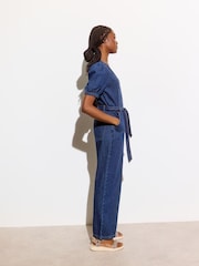 Oliver Bonas 100% Cotton Denim Zip Up V-Neck Jumpsuit - Image 2 of 2