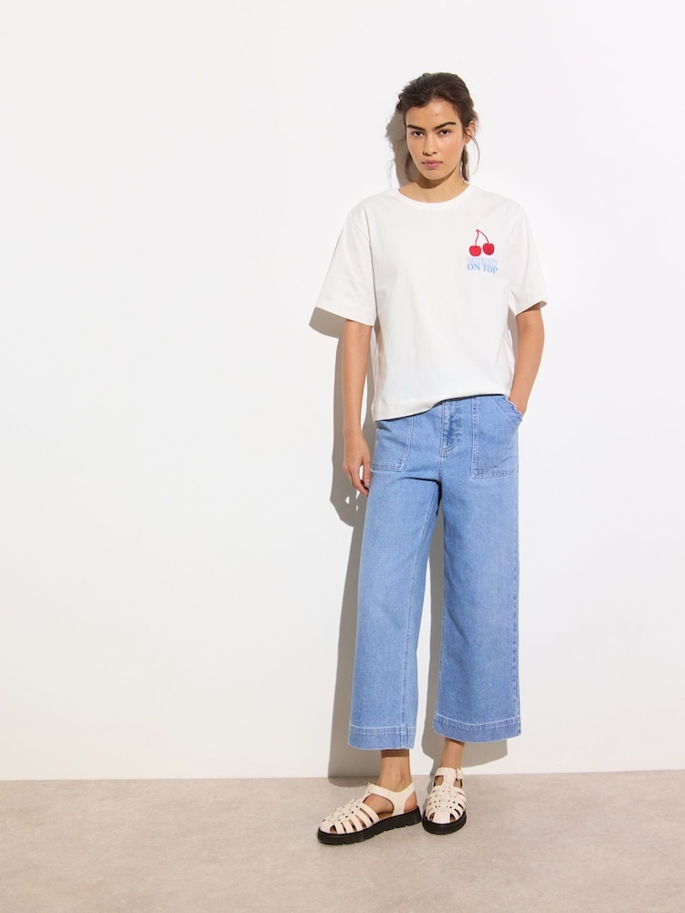 Vaqueros capri de pierna ancha con bolsillo festoneado de Oliver Bonas - Imagen 1 de 8